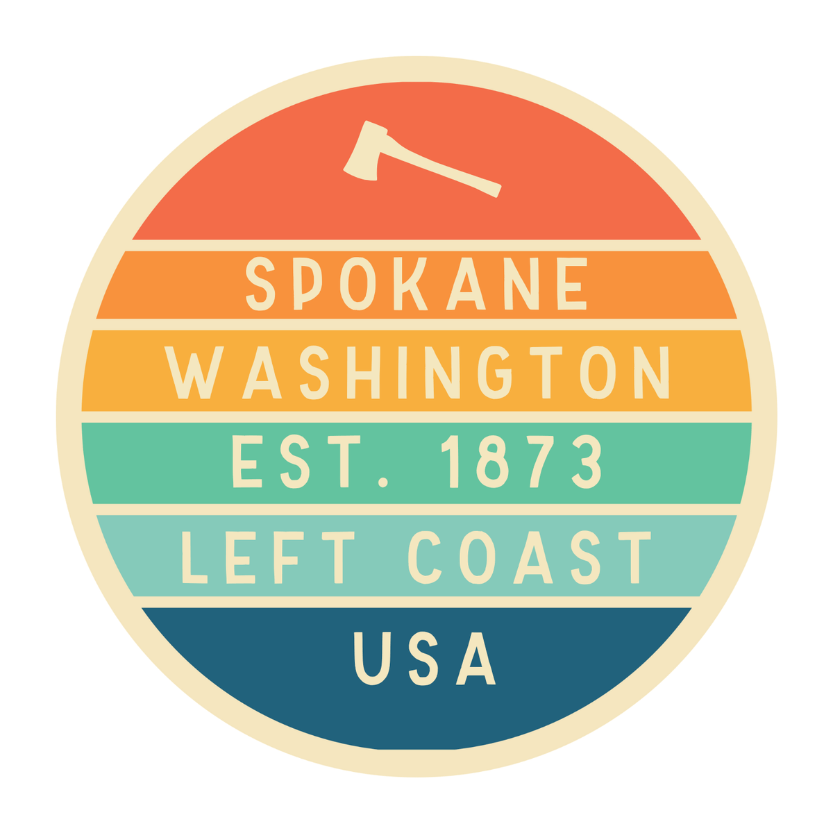 Left Coast Retro Spokane Cotton Canvas Tote Bag badge design featuring Spokane, Washington, established 1873.