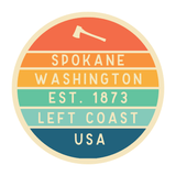 Left Coast Retro Spokane Cotton Canvas Tote Bag badge design featuring Spokane, Washington, established 1873.