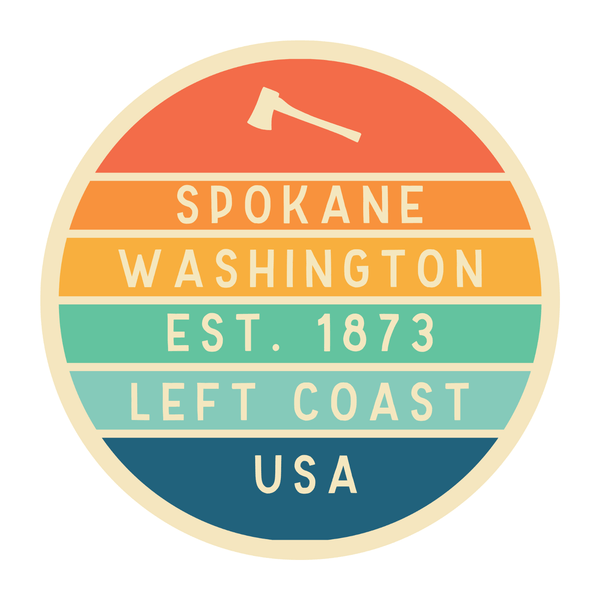 Left Coast Retro Spokane Cotton Canvas Tote Bag badge design featuring Spokane, Washington, established 1873.