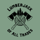 Lumberjack of All Trades graphic with crossed axes and trees on a softstyle tee.