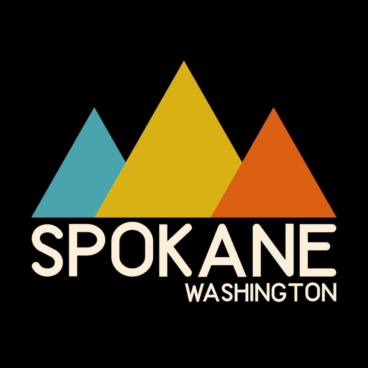 Modern Peaks Spokane t-shirt graphic featuring colorful mountains and the text 'Spokane Washington'.
