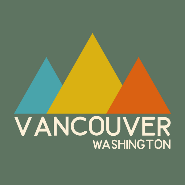 Modern Peaks design featuring colorful mountains and the text 'Vancouver Washington' on a minimalist background.