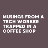 Text illustration featuring musings from a tech worker trapped in a coffee shop, ideal for notebook cover.