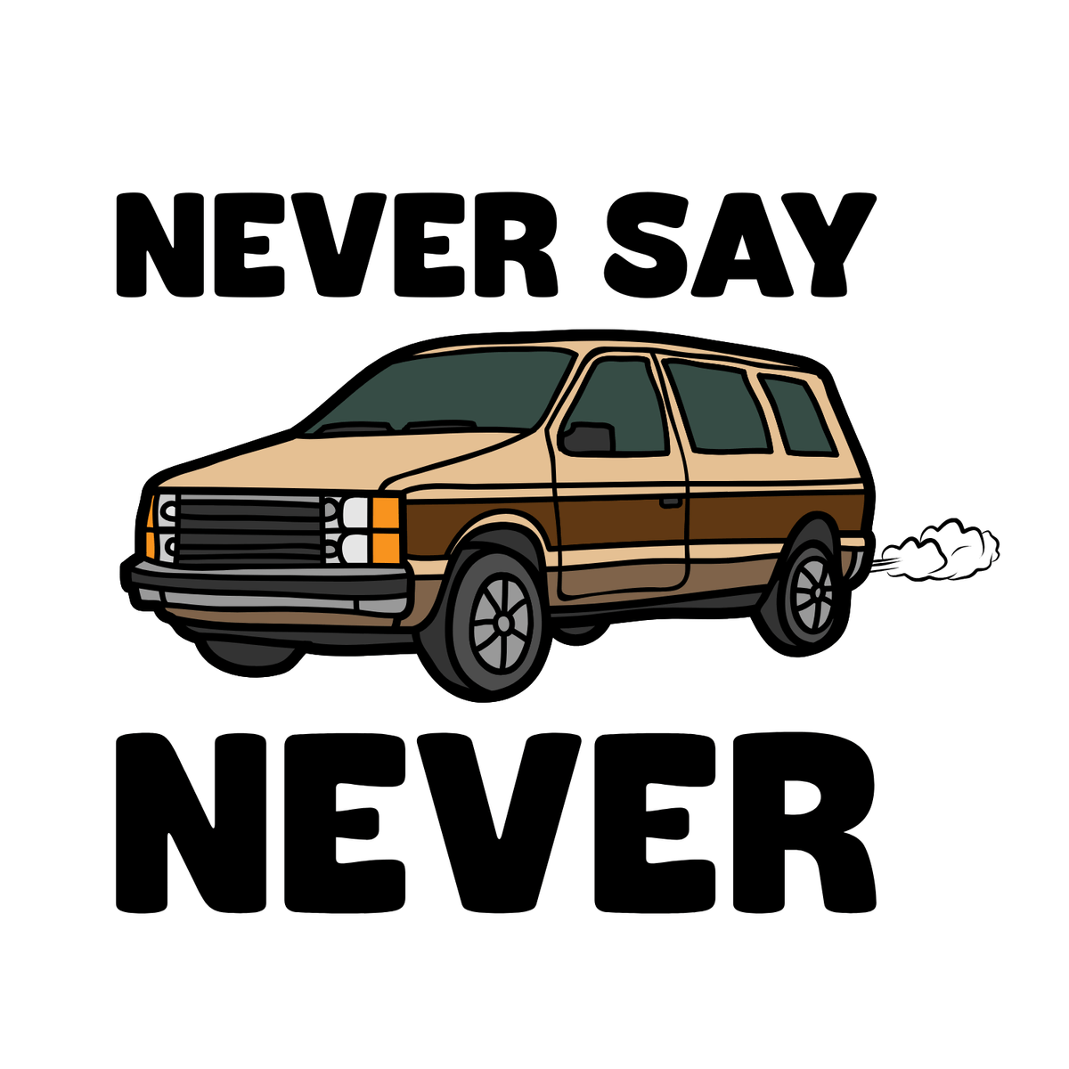 Never Say Never Vintage Van Ceramic Coffee Mug featuring a vintage minivan graphic for coffee lovers.