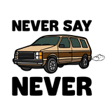 Never Say Never Vintage Van Ceramic Coffee Mug featuring a vintage minivan graphic for coffee lovers.
