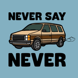 Never Say Never Vintage Van Durable Everyday Tote featuring a playful Dodge Caravan graphic.