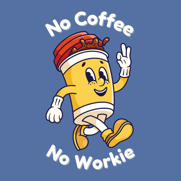 No Coffee No Workie Stainless Coffee Tumbler 20 oz. cartoon character coffee cup dancing
