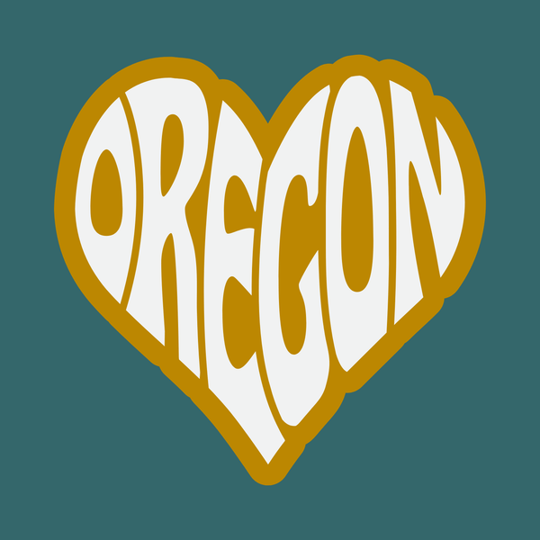 Oregon State of Mind Typography Square Accent Pillow design featuring bold lettering in heart shape.
