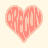Oregon State of Mind Heart Premium Soft Tee design featuring the word Oregon in a heart shape.