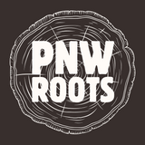 PNW Roots t-shirt design featuring wood slice background, symbolizing the Pacific Northwest's natural beauty.