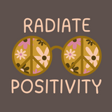 Radiate Positivity design featuring vibrant floral glasses on a dark background, promoting a feel-good, groovy vibe.