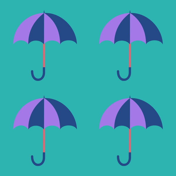 Rain & Runways Umbrella Pattern PNW Lightweight Cozy Blanket design featuring colorful umbrellas.