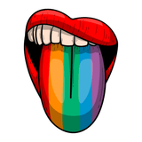 Rainbow Tongue Mug featuring a colorful graphic tongue design with vibrant rainbow hues.
