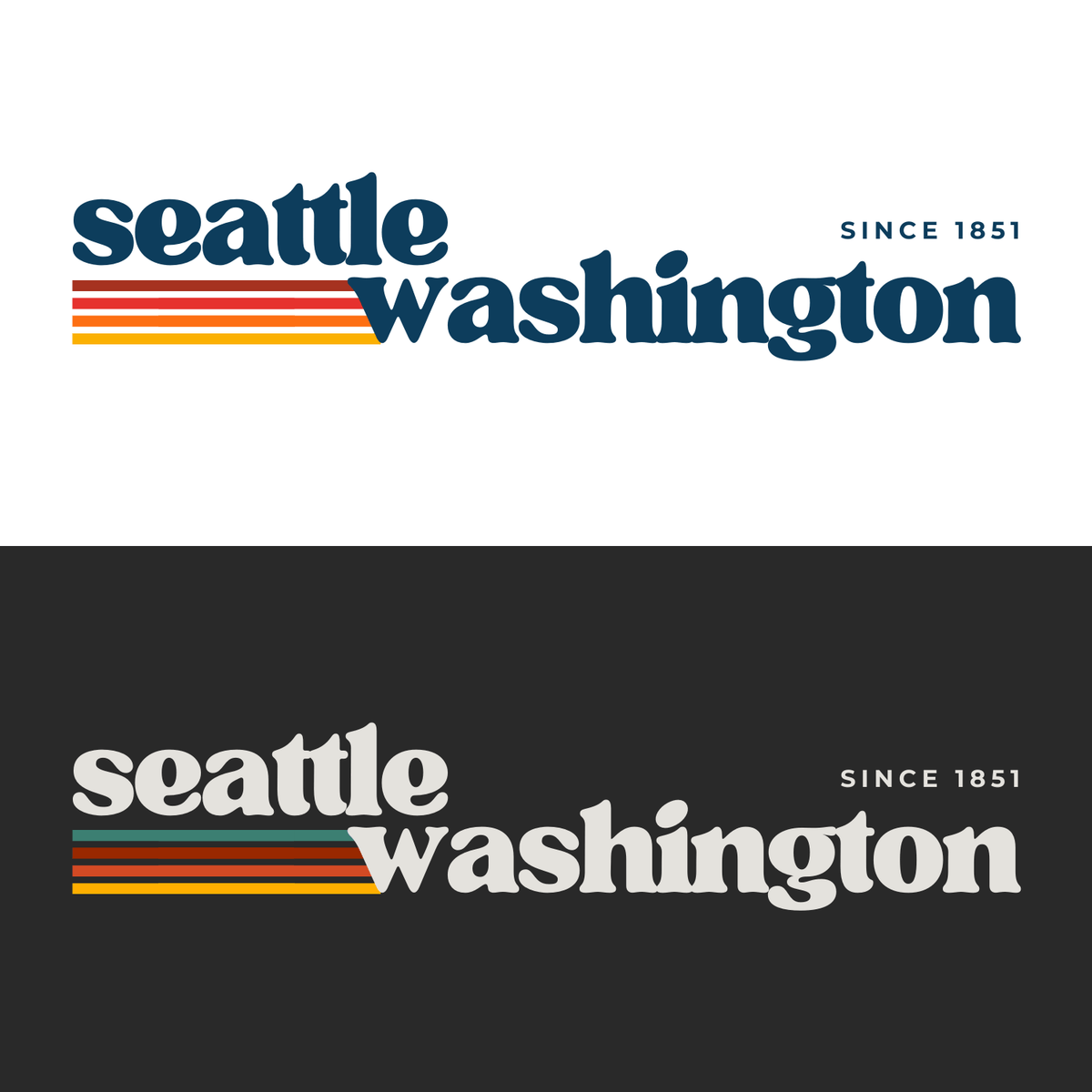 Retro Seattle hoodie design featuring the text 'seattle washington' with retro stripes since 1851.