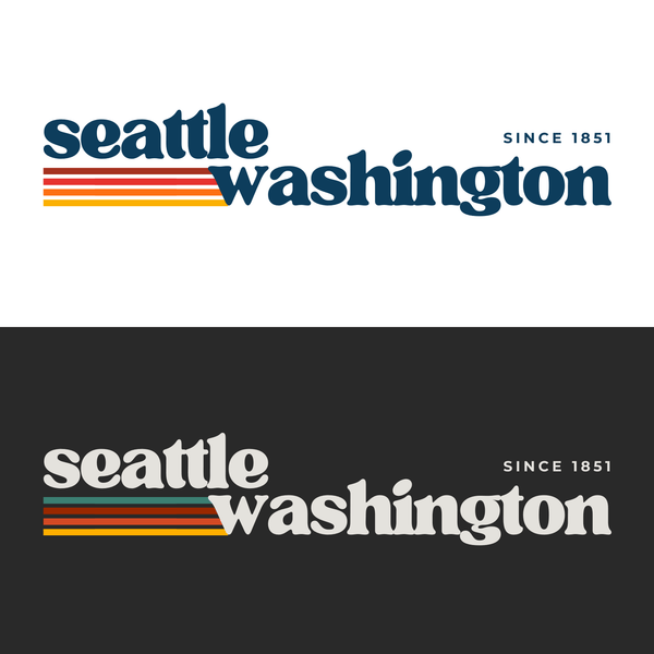 Retro Seattle hoodie design featuring the text 'seattle washington' with retro stripes since 1851.