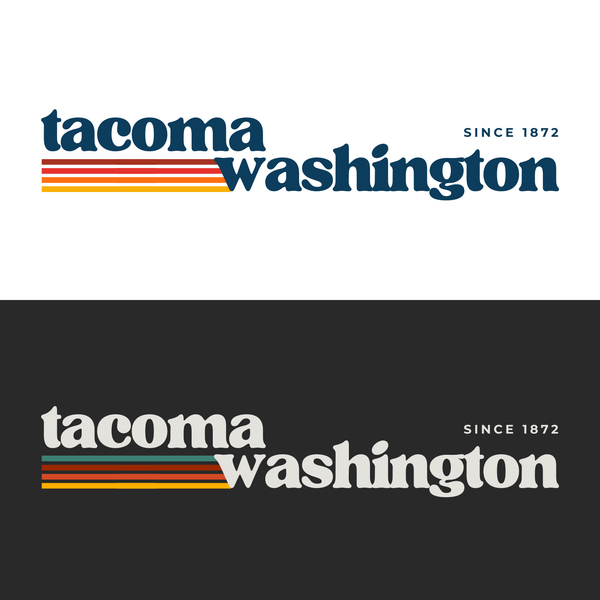 Retro Tacoma Hoodie design featuring 'tacoma washington' logo with retro stripes, minimalist style.