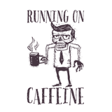 Running on Caffeine T Shirt – Funny Coffee Tee featuring a quirky skeleton holding a mug.