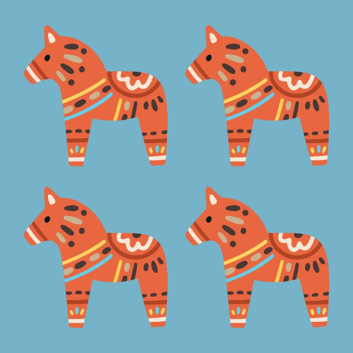 Dala Horse Blanket – Scandi Spirit Lightweight Cozy Throw featuring colorful Dala horse patterns on a blue background.