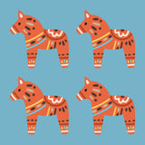 Dala Horse Blanket – Scandi Spirit Lightweight Cozy Throw featuring colorful Dala horse patterns on a blue background.