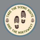 Logo for 'Take the Scenic Route' featuring hiking footprints and text, perfect for outdoor enthusiasts.