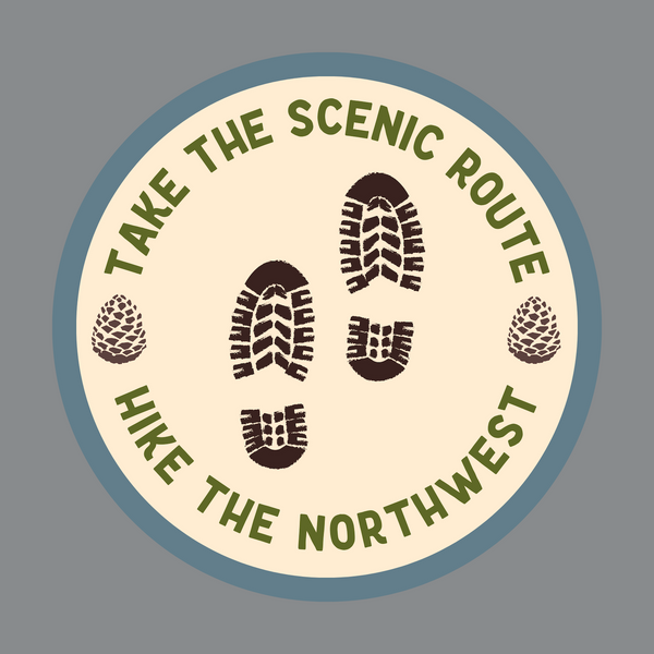 Logo for 'Take the Scenic Route' featuring hiking footprints and text, perfect for outdoor enthusiasts.