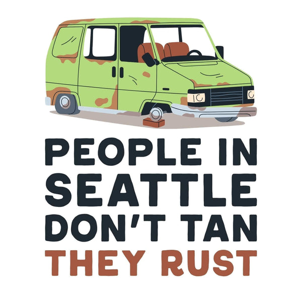 People in Seattle Don't Tan They Rust Lightweight Cozy Blanket featuring a rusty car design and playful text.