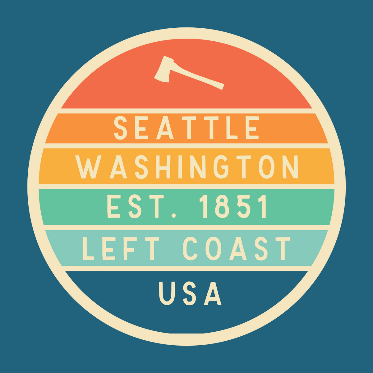 Left Coast Retro Seattle Washington Square Accent Pillow design featuring Seattle WA badge.