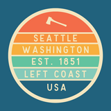 Left Coast Retro Seattle Washington Square Accent Pillow design featuring Seattle WA badge.