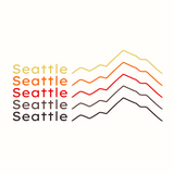 Stylized mountain design featuring the word 'Seattle' in mid-century colors on a minimalist hoodie.