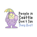 Seattle Soggy Monster graphic tee design with a purple monster and umbrella, emphasizing rainy weather humor.