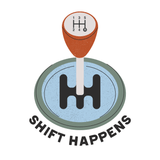Shift Happens T Shirt design featuring a manual gearshift knob and the phrase 