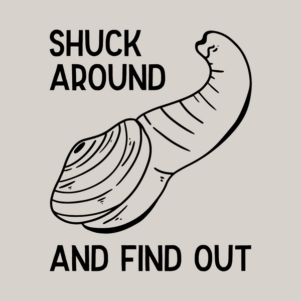 Shuck Around and Find Out razor clam graphic on a softstyle t-shirt, perfect for PNW seafood lovers.