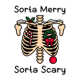 Sorta Merry Sorta Scary Mug featuring a playful ribcage illustration with festive decorations.