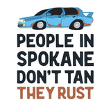 People in Spokane Don't Tan They Rust Lightweight Cozy Blanket featuring vintage rusty car design.