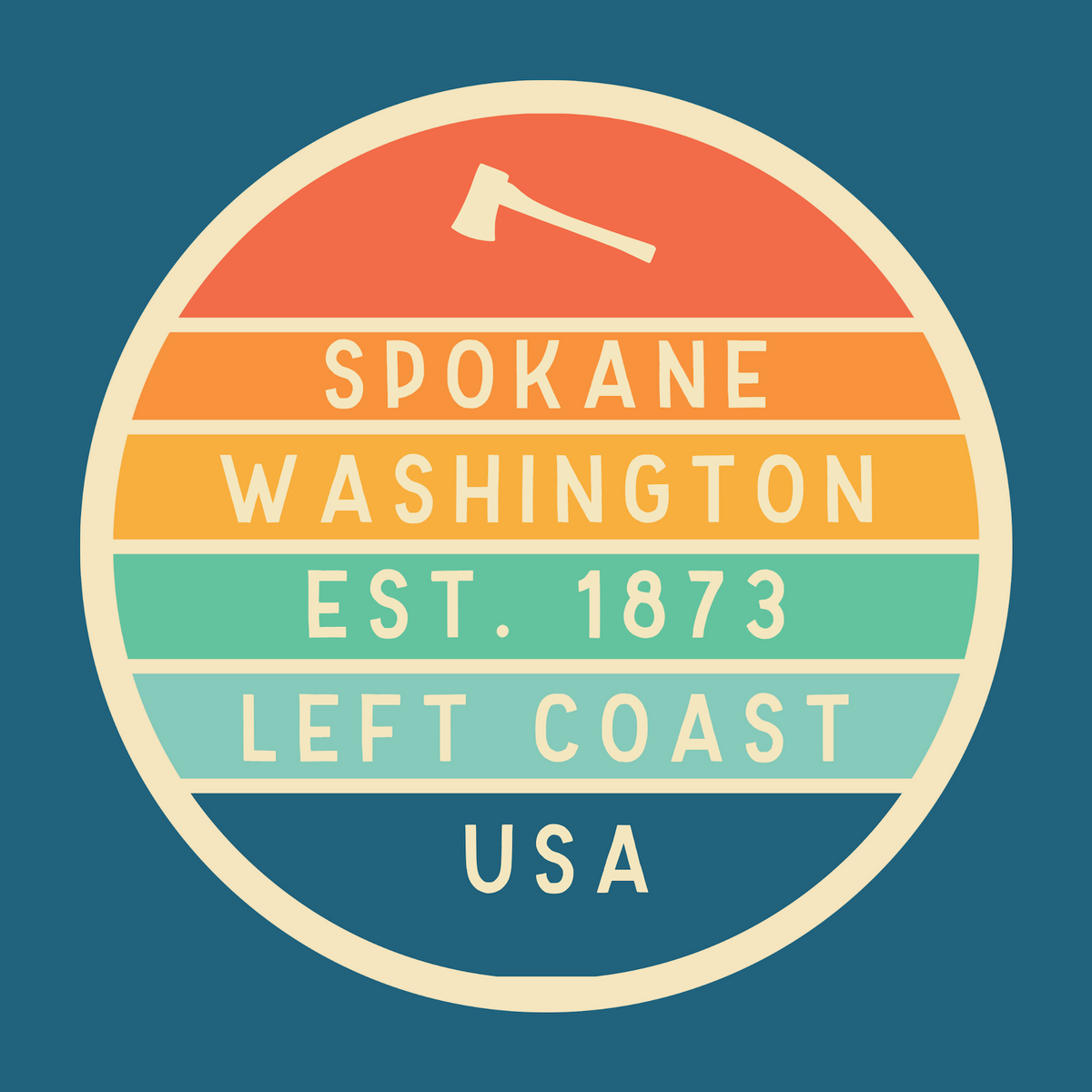 Left Coast Retro Spokane Washington Square Accent Pillow showcasing Spokane Washington design, established 1873.