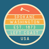 Left Coast Retro Spokane Washington Square Accent Pillow showcasing Spokane Washington design, established 1873.