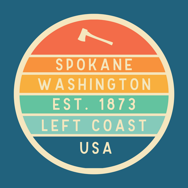 Left Coast Retro Spokane Washington Square Accent Pillow showcasing Spokane Washington design, established 1873.