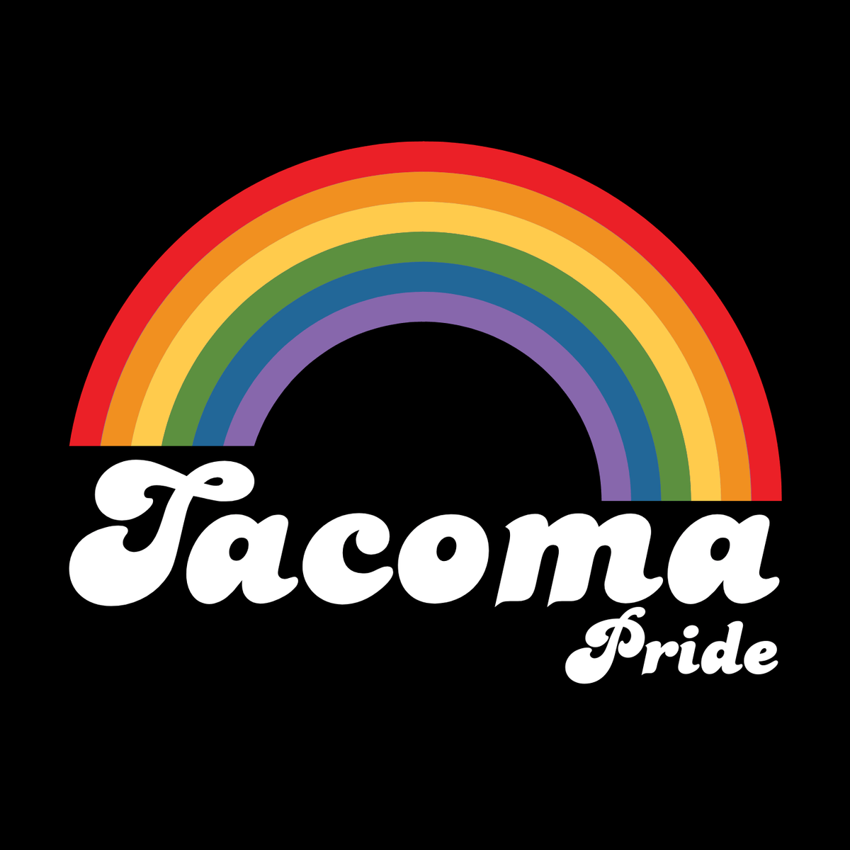 Graphic featuring the Tacoma Pride rainbow logo celebrating the LGBTQ+ community.
