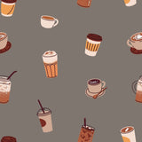 The Daily Grind Coffee Lovers Lightweight Cozy Blanket pattern featuring various coffee drinks on a gray background.
