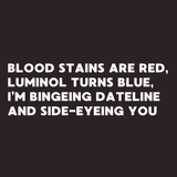 Blood Stains Are Red poem design featuring dramatic text on a dark background, perfect for true crime enthusiasts.