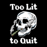 Too Lit to Quit Skull Stainless Coffee Tumbler 20 oz design featuring a laid-back skull with smoke.