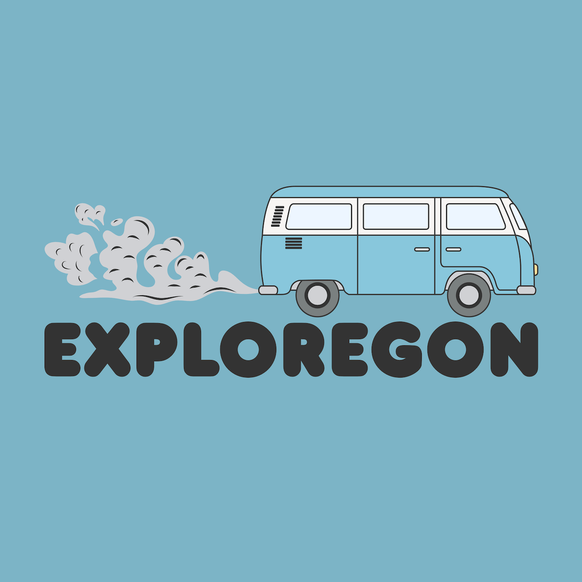 Exploregon Adventure Weekender Bag design featuring retro van and adventurous lettering.