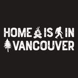 Home is in Vancouver Weekender Bag logo featuring trees, campfire, and sasquatch design.