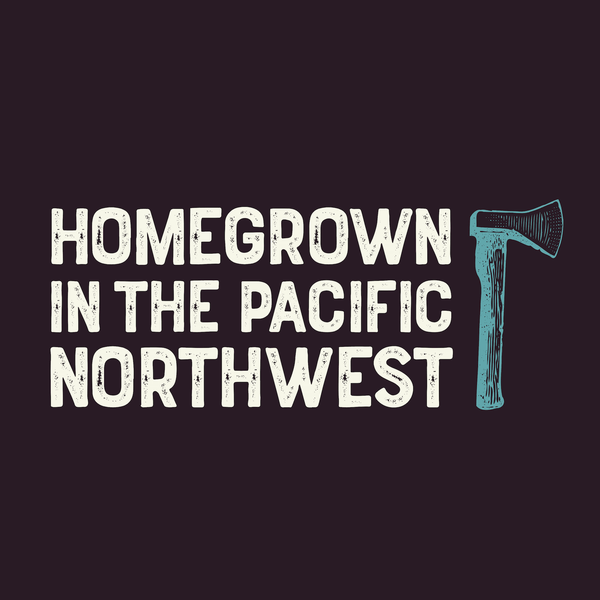 Homegrown in the Pacific Northwest Weekender Bag design featuring a rugged axe symbolizing lumberjack spirit.
