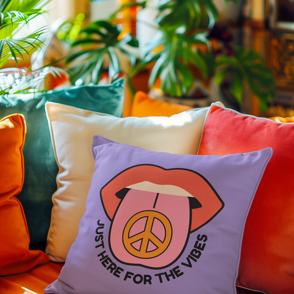 Just Here for the Vibes Peace Square Accent Pillow