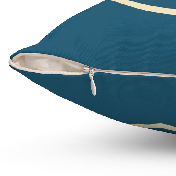 Close-up of the Left Coast Retro Seattle Washington Square Accent Pillow showcasing the beige zipper detail.