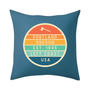 Left Coast Retro Portland Oregon Square Accent Pillow featuring a retro badge design and vibrant colors.
