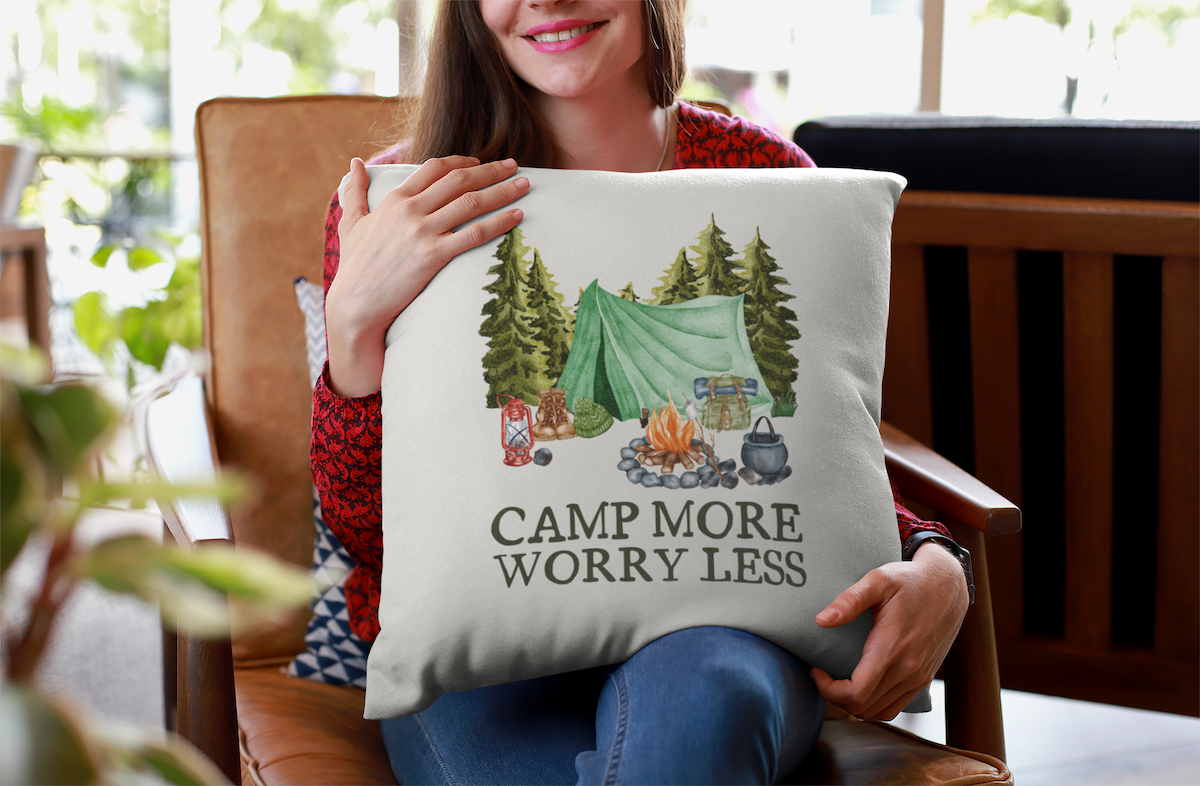 Camp More Worry Less Square Accent Pillow