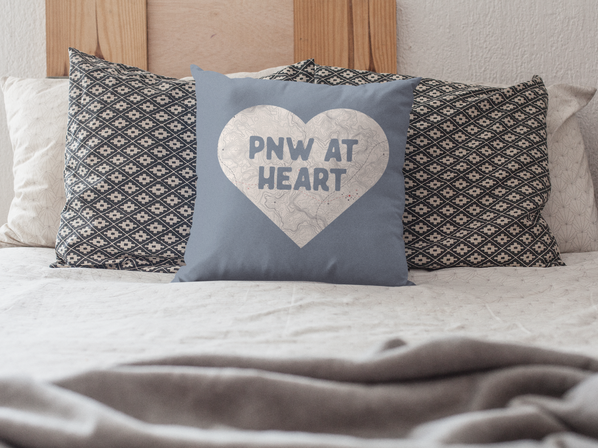 Heart of the PNW (Map Print) Square Accent Pillow