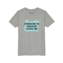 Someone in Oregon Loves Me Premium Soft Kids Tee with colorful graphic design on gray fabric.